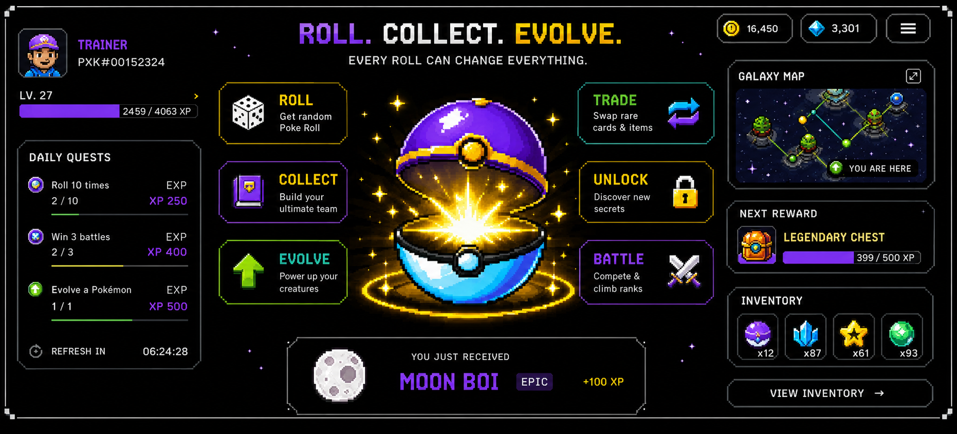 Poke Rols gameplay dashboard